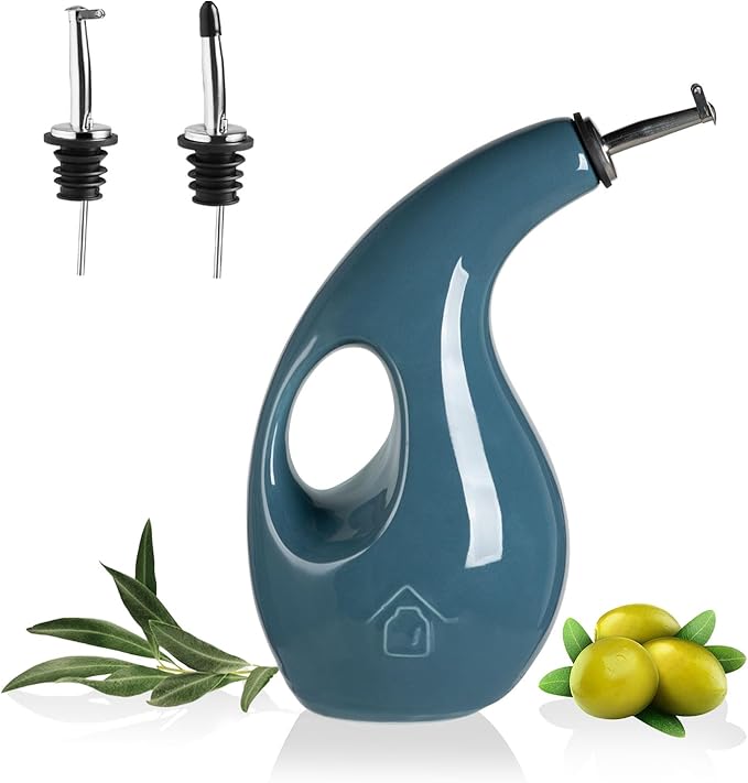 Sweejar Ceramic Olive Oil Dispenser Bottle, 24 Oz Opaque Cruet Protects EVOO Oil to Reduce Oxidation, Suitable for Storage Vinegar, Coffee Syrups, Liquids (Fog blue) by Sweejarco1949