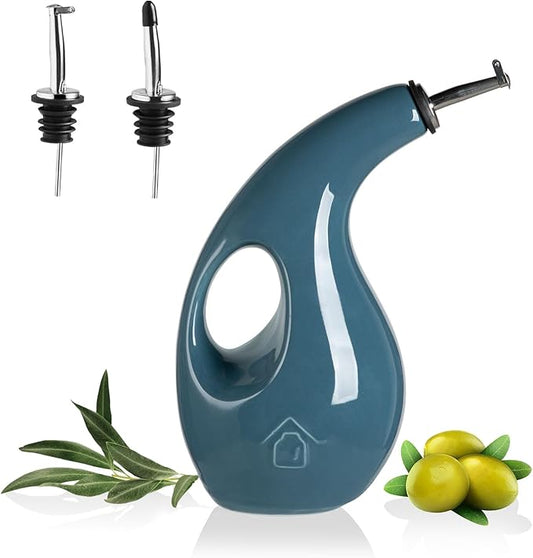 Sweejar Ceramic Olive Oil Dispenser Bottle, 24 Oz Opaque Cruet Protects EVOO Oil to Reduce Oxidation, Suitable for Storage Vinegar, Coffee Syrups, Liquids (Fog blue) by Sweejarco1949