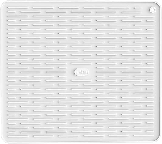 ME.FAN Silicone Dish Drying Mat for Kitchen Counter, Dish Drying Pad for Sink, Refrigerator or Drawer, Countertop Protection Pad L - 18''×16'' - White