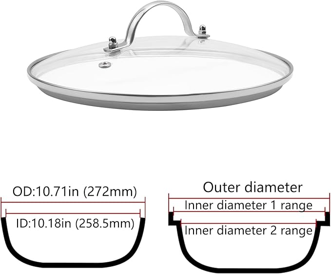 Antrader Tempered Glass Lid,10.5Inch Cookware Glass Replacement Lid For Any Skillet/Frying Pan/Pot (Interior Diameter: 10.18inch, Exterior Diameter: 10.71inch)