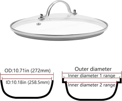 Antrader Tempered Glass Lid,10.5Inch Cookware Glass Replacement Lid For Any Skillet/Frying Pan/Pot (Interior Diameter: 10.18inch, Exterior Diameter: 10.71inch)