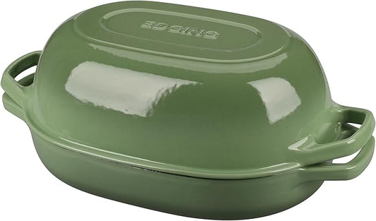 EDGING CASTING Enameled Cast Iron Oval Dutch Oven Pot with Lid, Dutch Oven for Sourdough Bread Baking, Bread Oven, Bread Dutch Oven, Oval Bread Pan, 7qt, Pistachio Green