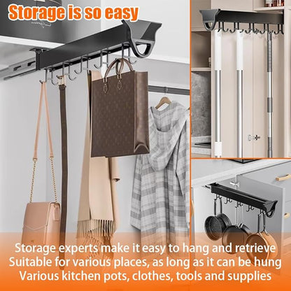 Pull Out Pot Rack, 22" Pull Out Pots and Pans Organizer with 16 Hook, Aluminum Alloy Hanging Pot Rack, Expandable Utility Rack, Sliding Under Cabinet Organization for Kitchen, Cabinet, Closet