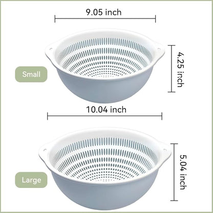 Colander Bowl Set of 2, Nesting Large Capacity Plastic Food Strainer for Pasta, Vegetables and Fruits Washing Draining Basket, Space Saving, BPA Free