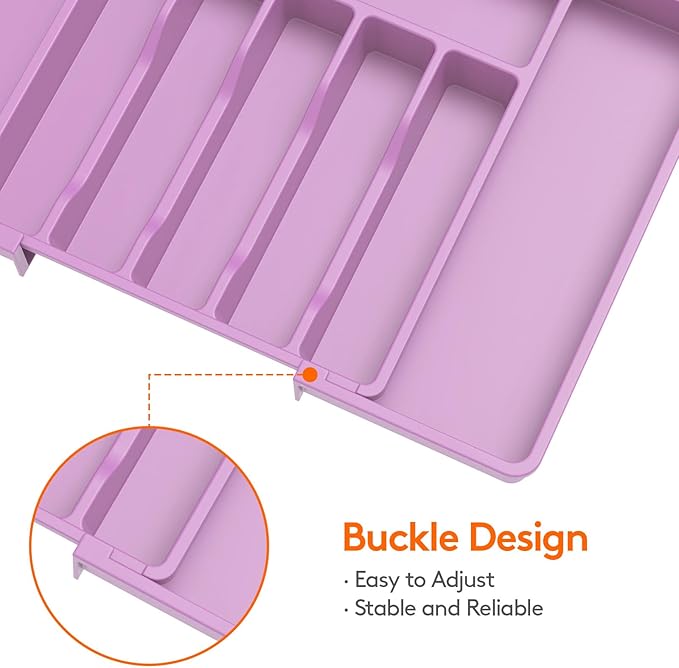Lifewit Silverware Drawer Organizer, Expandable Utensil Tray for Kitchen, BPA Free Flatware and Cutlery Holder, Adjustable Plastic Storage for Spoons Forks Knives, 13-22 x 15", Purple - Image 6