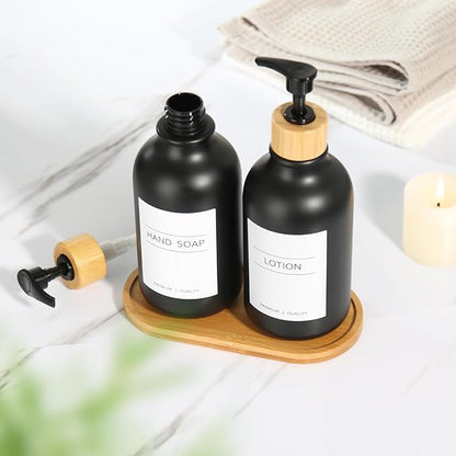 KASUNTING Hand and Dish Soap Dispenser Set, Plastic Kitchen Soap Dispenser Set with Bamboo Tray, 17 Fl Oz Black Soap and Lotion Dispensers Sets with 4 Pack Labels for Kitchen & Bathroom Countertop - Image 8