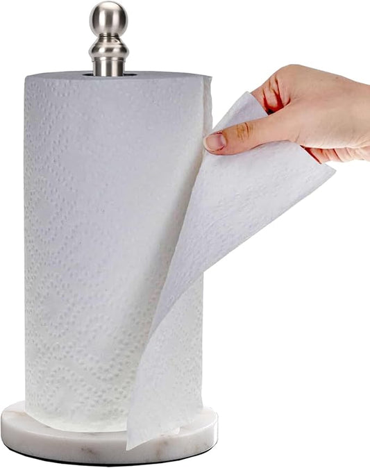 Exilon Paper Towel Holder Countertop with Heavy Marble Base, Standing Paper Towel Roll Holder for Kitchen Bathroom, with Weighted Base for One-Handed Operation