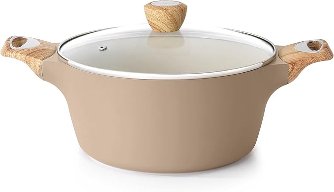 SENSARTE Ceramic Nonstick Stock Pot with Lid, 2.6/4.5/6.6/8.5 QT Soup Pot Casserole Pot, Non-toxic Healthy Pasta Pot, Large Cooking Pot Stew Pot, Induction Compatible, PFOA PFAS PTFE Free, Taupe by SENSARTE