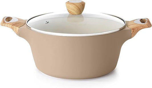 SENSARTE Ceramic Nonstick Stock Pot with Lid, 2.6/4.5/6.6/8.5 QT Soup Pot Casserole Pot, Non-toxic Healthy Pasta Pot, Large Cooking Pot Stew Pot, Induction Compatible, PFOA PFAS PTFE Free, Taupe by SENSARTE