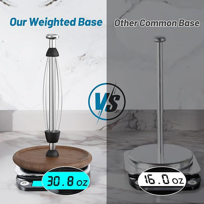 VEHHE Wooden Paper Towel Holder Countertop with Weighted Base, One-Handed Tear Paper Towel Holder Stand with Damping Function and EVA Non-Slip Pad, for Kitchen Bathroom Farmhouse - Image 3