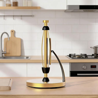VEHHE Paper Towel Holder Countertop, Paper Towel Holder with Spring Activated Arm and Damping Effect, Simply Tear Paper Towel Stand for Bathroom and Kitchen (Gold) - Image 6