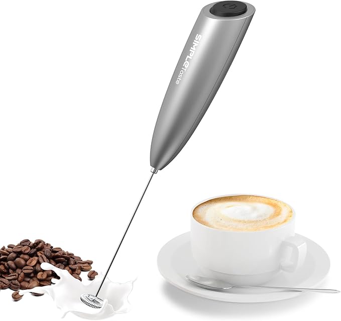 SIMPLETASTE Milk Frother Handheld Electric Foam Maker, Drink Mixer with Stainless Steel Whisk for Cappuccino, Bulletproof Coffee, Latte, Silver, without Stand, Battery Operated by SIMPLETaste