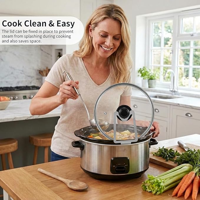 Slow Cooker Lid Holder Fit for Crockpo-t, Slow Cooker Lid Holder Fits Various Lids Sizes, Space-Saving & Heat Resistant Kitchen Organizer (COLOR:Silver)