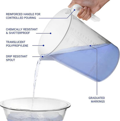 5 Liter Measuring Pitcher | 1.3 Gallon Shatterproof Plastic Large Graduated Mixing Pitchers, 1 to 2 Gallons (5L, 5000ml) - Image 3