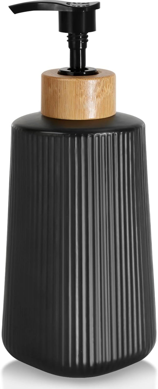 Glass Soap Dispenser, Thickened Glass Hand Soap Dispenser for Bathroom, Kitchen Dish Washing Liquid Bottles, Shampoo and Conditioner Bottles, Modern Farmhouse Style, (Black, Set of 1, 12oz)