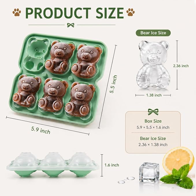 Bear Ice Cube Tray Mold - 3D Bear Shape Ice Cube Trays, Cute Ice Cube Molds for Whiskey Bourbon, 4-Hole Large Fun Shapes Ice Cube Trays, Funny Gifts for Animals Lovers Women Men