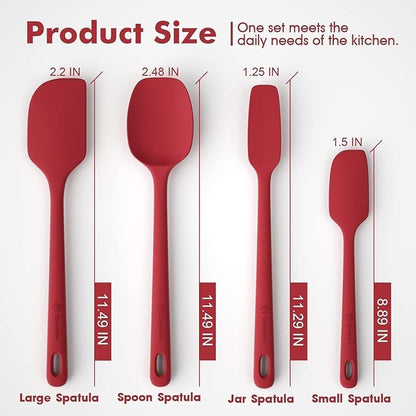 ChefAide 4 Pieces Silicone Spatula Set, Food Grade Rubber Spatula, Upgrade Strong Handle with Ergonomic Grip, Heat Resistant for Nonstick Cookware, Cooking - Image 2
