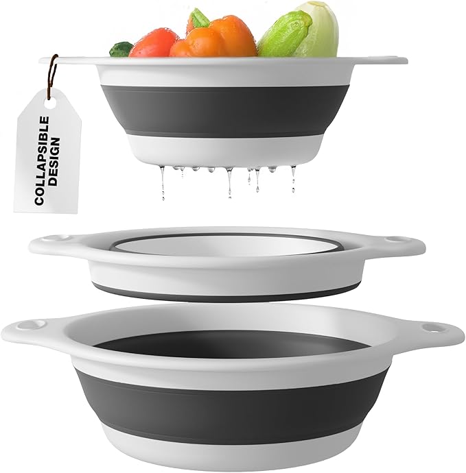 Gevoli Collapsible Colanders (3 Pack Set) Food Strainers with Over-Sink Water Draining Base for Pasta Fruits and Vegetables (Patent Pending) White (3 Sizes, 3QT, 4QT and 5 Quart) - Image 7
