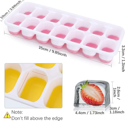 Silicone Ice Cube Tray, 4 Pack Easy-Release & Flexible 14-Ice Cube Trays with Spill-Resistant Removable Lid, Stackable Ice Trays with Covers for Freezer, Cocktail (Pink) - Image 6