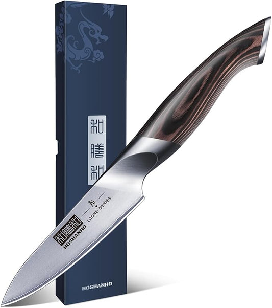 HOSHANHO 3.75 inch Paring Knife, Japanese High Carbon Stainless Steel Small Kitchen Knives, Ultra Sharp Fruit Knife with Ergonomic Pakkawood Handle by HOSHANHO