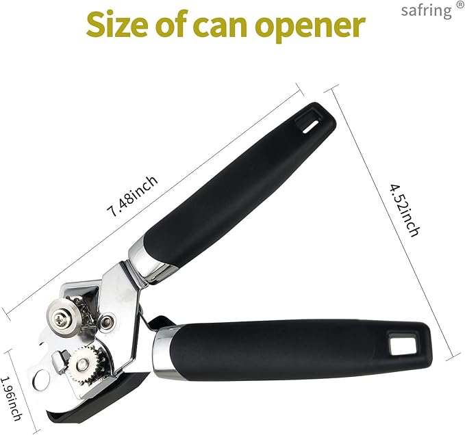 Safring Can Opener Manual, Handheld Strong Heavy Duty Stainless Steel Can Opener, Comfortable Handle, Sharp Blade Smooth Edge, Can Openers with Multifunctional Bottle Opener - Image 2