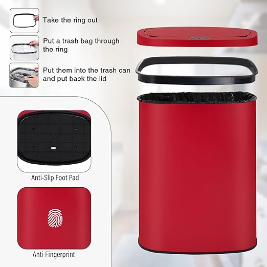 PayLessHere | 13 Gallon Stainless Steel Trash Can | Red | Automatic Touchless Lid with Motion Sensor | Kitchen Garbage Can with Waterproof Design | for Home, Office, Bathroom | Pack of 1 - Image 6