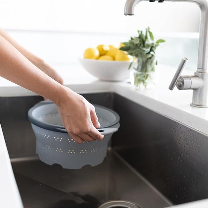 Dexas 10" Collapsible Silicone Colander in Cool Grey, Kitchen Strainer with Handles, 15.1 Cup Capacity | BPA-Free, Heat-Resistant, Space-Saving Kitchen Tool - Image 7