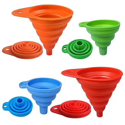 4-Pack Kitchen Funnel Set, Small and Large, Upgraded Kitchen Gadgets Accessories Foldable Silicone Collapsible Funnels for Filling Water Bottle Liquid Transfer Food Grade by DlnopeDirect
