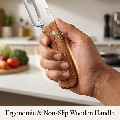 Multi Functional Vegetable Peeler with Bottle Opener and Wooden Handle Stainless Steel Blade Kitchen Tool for Sugar Cane Potato Fruit Pineapple Pumpkin Papaya Carrot Veggie Peeler - 2pc - Image 5