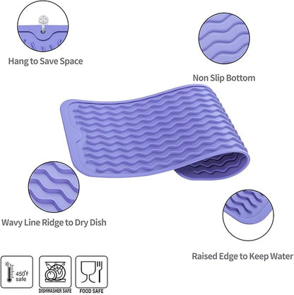 MicoYang Silicone Dish Drying Mat for Multiple Usage,Easy clean,Eco-friendly,Heat-resistant Silicone Mat for Kitchen Counter,Sink,Bar,Bottle,or Cup Light Purple M 17 inches x 6 inches - Image 3
