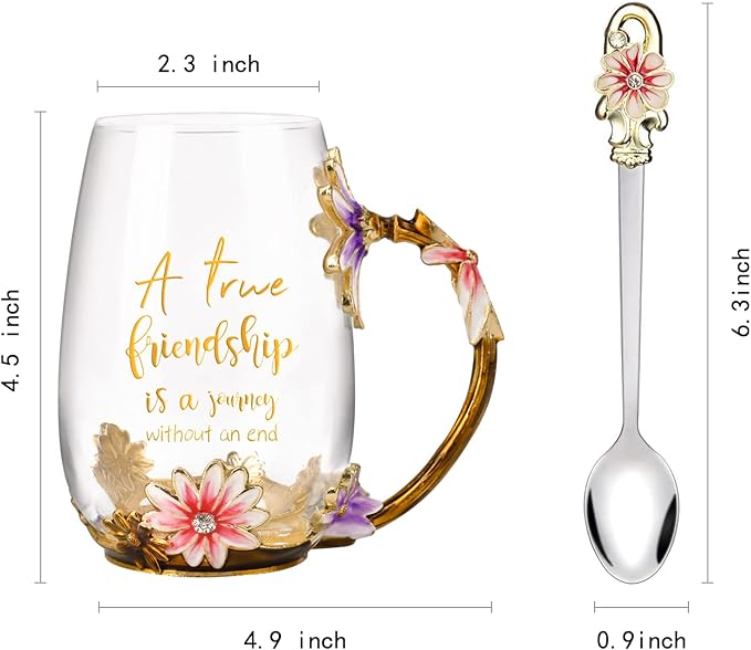 OEAGO Friendship Gifts for Women Best Tea Cup Friend Gifts for Women Flower Coffee Mug Christmas Birthday Gifts for Female Coworker - Image 2