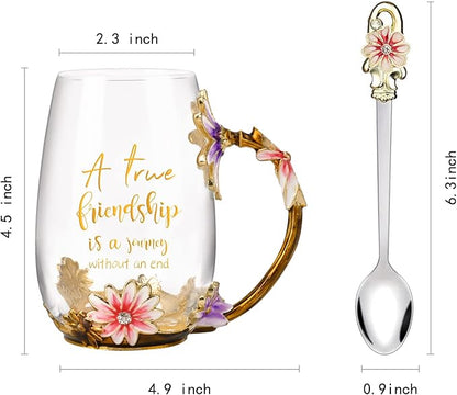 OEAGO Friendship Gifts for Women Best Tea Cup Friend Gifts for Women Flower Coffee Mug Christmas Birthday Gifts for Female Coworker - Image 2