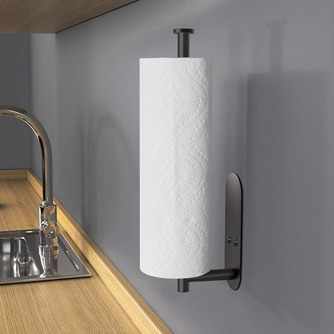 VAEHOLD Adhesive Paper Towel Holder Under Cabinet Wall Mount for Kitchen Paper Towel, Black Paper Towel Roll Holder Stick to Wall, Stainless Steel（Black） - Image 6