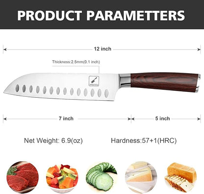 imarku Santoku Knife 7 inch Kitchen Knife Ultra Sharp Asian Knife Japanese Chef Knife, German HC Stainless Steel, Ergonomic Pakkawood Handle, Christmas Gifts for Women/Men, Red