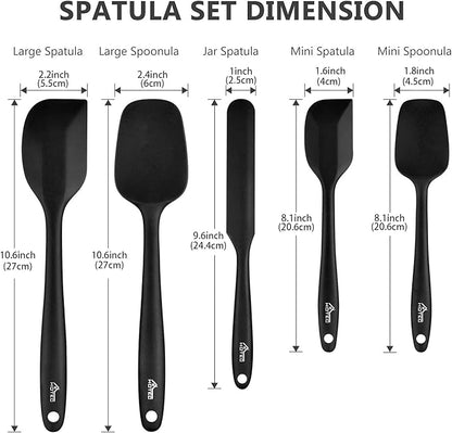 HOTEC 600℉ Heat Resistant BPA-Free Silicone Rubber Spatula Set,Kitchen Cooking Spatulas, Baking, Mixing for Non Stick Cookware, Dishwasher Safe, Black Set of 5 - Image 7