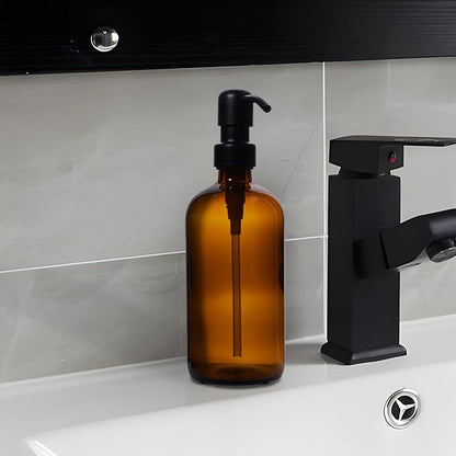 Diahom Soap Dispenser Amber Glass Hand Dish Soap Dispensers 1pcs Stainless Steel Pump 16 Oz for Kitchen Sink Countertop Bathroom - Image 2