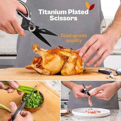 Titanium Coated Kitchen Scissors 2-Piece Set by Gidli - Liftime Replacement Warranty* - Heavy Duty Kitchen Shears for Meat and Food Prep - Includes Bonus 7" Seafood Scissors with Ergonomic Grip - Image 7
