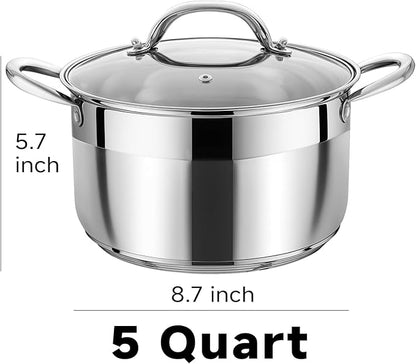 Kirecoo Stainless Steel Stock Pot - 5 Quart Heavy Duty Induction Cooking Pot with Visible Lid for Pasta, Soup, Spaghetti, Nonstick Thick Bottom Big Stockpot, Deep Cookware for Canning, Boiling, Simmer - Image 2