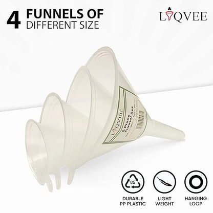 Funnel Set (4 Sizes: 122, 101, 76, 50mm) - Durable, Non-Toxic, Food-Grade Plastic funnels for Filling Bottles and containers. Ideal for Kitchen, Garage, or Labs. Perfect for Precise Pouring. - Image 5