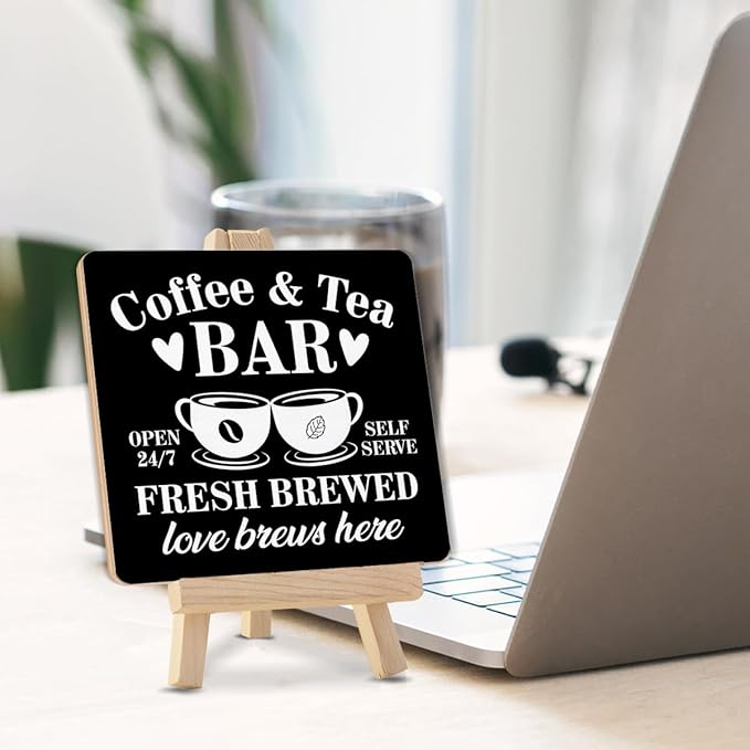 Coffee Bar Decor, Tea Station, Coffee and Tea Bar Wood Sign with Easel Home Kitchen Desk Shelf Tabletop Table Decor - Image 3