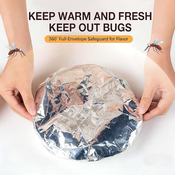 2026 New Reusable Aluminum Foil Food Covers, Pop Up Tin Foil Food Insulation Cover, Heat Shield Lids for Refrigerator Storage Leftover Food And Meal Preparation Fits Containers (100) - Image 7