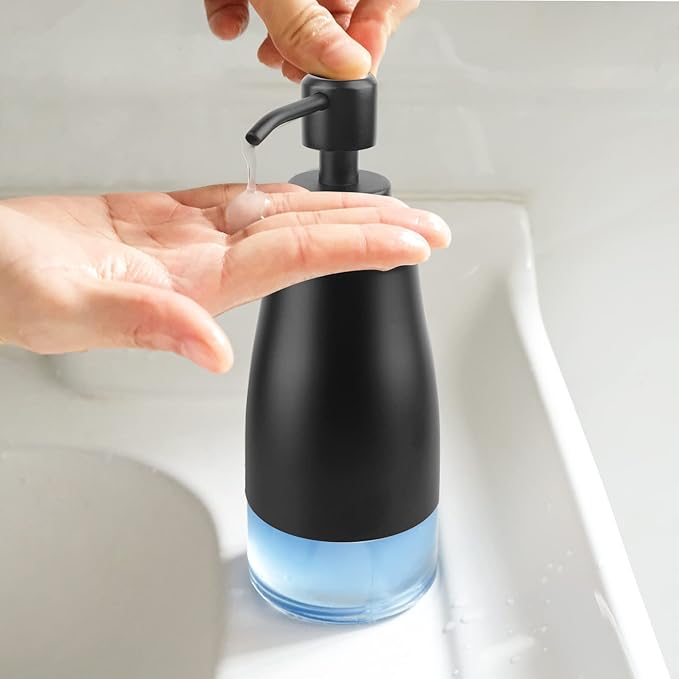 AUMIO Dish Soap Dispenser with Stickers, 2 Pack Kitchen Dish Refillable Liquid Dispensers, Stainless Steel Case Glass Liner Soap Dispenser for Bathroom Kitchen, Matte Black (10 OZ./ 300ML) - Image 2