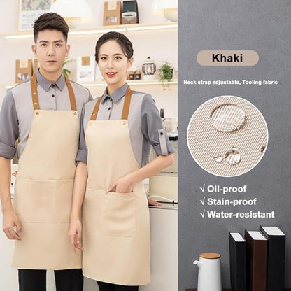 Kitchen Bib Apron with Pockets, Women Men Adjustable Neck Strap Water Resistant Apron for Chef Artist Waiter