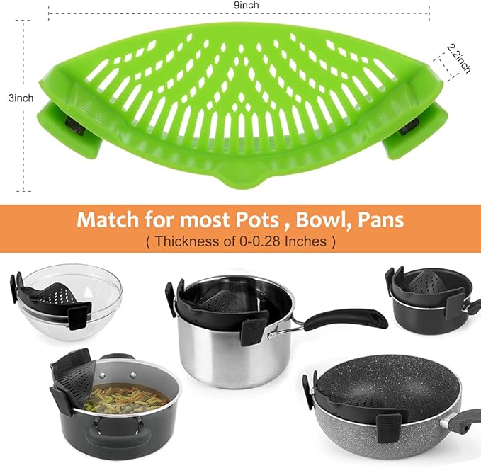 YEVIOR Clip on Strainer for Pots Pan Pasta Strainer, Silicone Food Strainer Hands-Free Pan Strainer, Clip-on Kitchen Food Strainer for Spaghetti, Pasta, Ground Beef Fits All Bowls and Pots (2P) - Image 2
