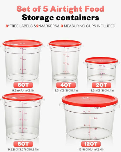 6QT NSF Round Food Storage Containers with Lids: 4 PCS [Total Food Grade][Hot&Cold Resistant] Dough Proofing Container for Pizza, Bread with Measuring Spoons Included(BPA FREE) (RED) - Image 7