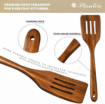 Wooden Spatula for Cooking – Premium Acacia Wooden Cooking Utensils Set of 4 for Nonstick Cookware – Heat Resistant, Scratch-Free & Durable Kitchen Tools with Comfortable Grip