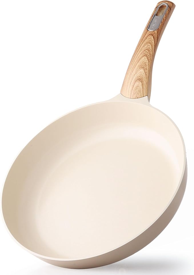 SENSARTE Ceramic Nonstick Frying Pan Skillet 11Inch Non Stick Omelette Pans, Non-toxic Healthy Kitchen Cooking Chef's Pan, Free of Intentionally Added PFOA/PFAS/PTFE, Induction Compatible, Taupe by SENSARTE