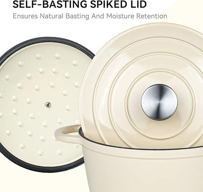 Miereirl 4.5 Quart Enameled Dutch Oven Pot with Lid, Cast Iron Dutch Oven with Dual Handles for Bread Baking, Cooking, Non-stick Enamel Coated Cookware (Beige) - Image 5