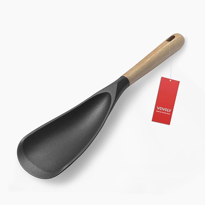 Cooking Spoon for Nonstick Cookwares, VOVOLY Silicone Spoon for Mixing, Scoop, and Scrape, Black, 11.4'' by VOVOLY