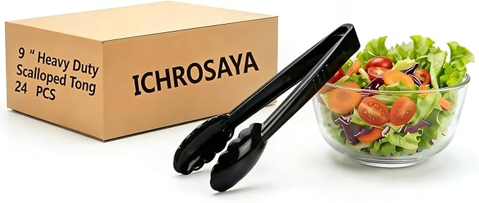 24 Pieces Disposable Serving Tongs, 9" Heavy-Duty Plastic Utensils, BPA-Free, Scalloped Grip Salad Tongs, Perfect for Buffets, BBQ, Parties & Catering, Black - Image 8